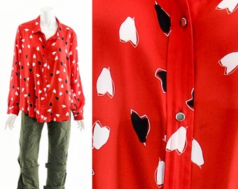 Heart Print Red Blouse