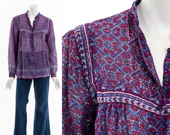 Purple and Red India Gauze Bohemian Blouse