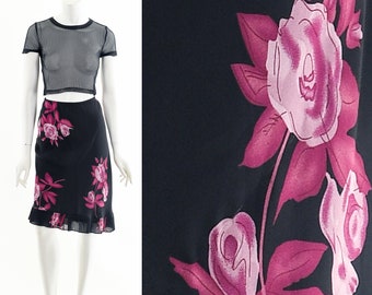 Black Floral Bloom Pleated Skirt