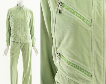 Sage Green Tracksuit,Juicy Couture Style Tracksuit,Vintage Velour Tracksuit,Green Velvet Jumpsuit,Early 00's Suit,Celery Green,Vintage Suit