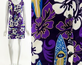 Hibiscus Surfboard Dress,Blue Crush Dress,Coconut Girl Dress,Hibiscus Purple y2k Dress,Tiki Party Dress,Luau Party Dress,Hibiscus Dress,