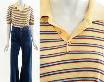 Yellow Striped Knit Polo Tee