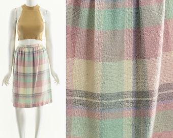 Pastel Rainbow Skirt,Plaid Pencil Skirt,80s Does 50s,Retro Pin Up Skirt,Vintage Plaid Skirt,80s Woven Skirt,High Waist Skirt,Knee Length