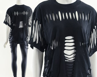Slashed Black Tee,Vintage Black T-Shirt,80s Ripped Tshirt,Workout Gym Tshirt,Sexy Gym Shirt,Dance Performance Shirt,80s Party Shirt,80s
