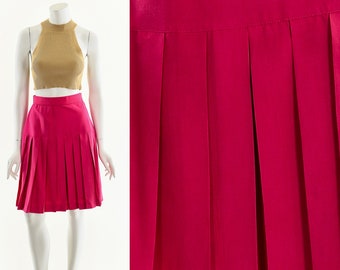Fuschia Pink Skirt,Silk Pleated Skirt,Vintage 80s Skirt,High Waist Skirt,Vibrant Silk Skirt,School Girl Skirt,Tennis Skirt,Vintage 80s Style
