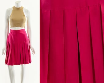 Fuschia Pink Skirt,Silk Pleated Skirt,Vintage 80s Skirt,High Waist Skirt,Vibrant Silk Skirt,School Girl Skirt,Tennis Skirt,Vintage 80s Style