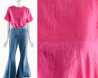 Pink Silky Blouse,Hot Pink Top,Silk Boxy Blouse,Vintage 80s Style,Vintage Silk T-shirt,Neon Color Tee,Flashy Pink Top,Shiny Silk Top,Minimal