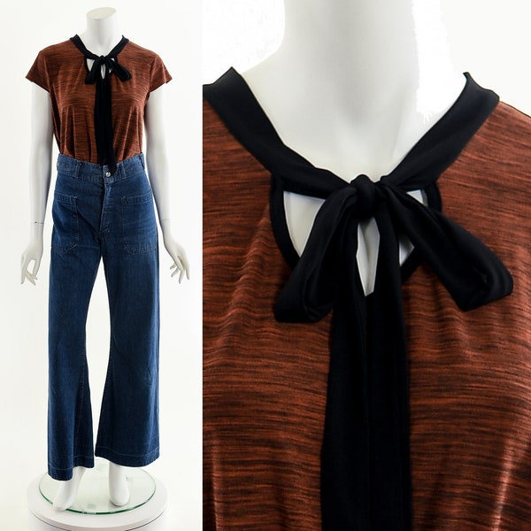 Space Dye Bow Tie Top, Gradient Burgundy Blouse,Neck Tie Blouse,90s Vintage Tee,Club Kid Raver Kid Top,Y2K Red Blouse,Ringer Tee Style,