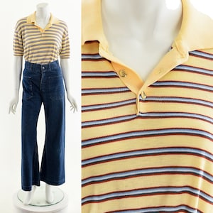 Yellow Striped Knit Polo Tee