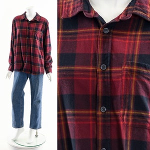90s Plaid Button Down Flannel,Vintage Eddie Bauer Red Plaid Jacket,Oversized Soft Cotton Flannel,90s Grunge Plaid Outdoor Shirt,REd Shirt