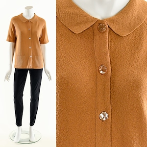 Peter Pan Blouse,Peter Pan Knit Top,Short Sleeve Knit Tee,Orange Mod Sweater,Muted Orange Tshirt,50s Thin Knit Sweater,60s Gogo Sweater