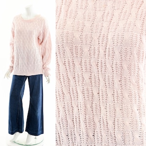 Baby Pink Knit Tunic,Light Pink Sweater,Cable Knit Pink,Vintage Pink Knit Top,Tony Lambert Sweater,Loose Knit Sweater,Vintage Sweater Top