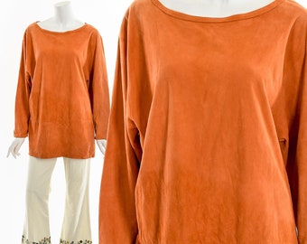 Orange Suede Long Sleeve Shirt