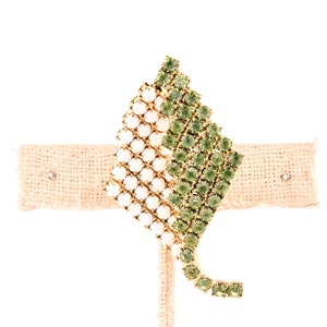 Let&#39;s Go Fly A Kite! Pin, 60s Green Rhinestone Brooch