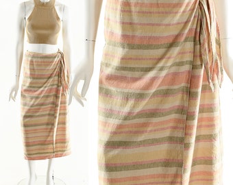 Linen Wrap Skirt, Neutral Pastel Skirt,Minimalist Wrap Skirt,Vintage 90s Skirt,Iconic Wrap Style,Classic Effortless Skirt,Feminine Curvy