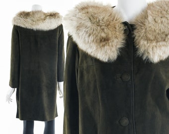 60's Suede Leather Coat, Brown Suede Coat, Mink Fur Coat, Vintage 60's Coat, Brown Suede Leather Long Coat, Mod Coat, Twiggy, Leather Jacket