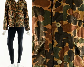 90s Boho Army Issue Military Camo Patched Hunting Jacket Coat Boho Chic Retro 1990s Grunge Oversized Unisex Womens Mens Small