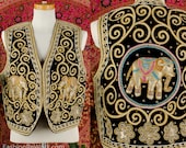 Vintage 60 39 s Ethnic Folk Elephant Vest KALAGA Hand Embroidered and Hand Beaded Burmese Vest Wearable Art Vest Medium
