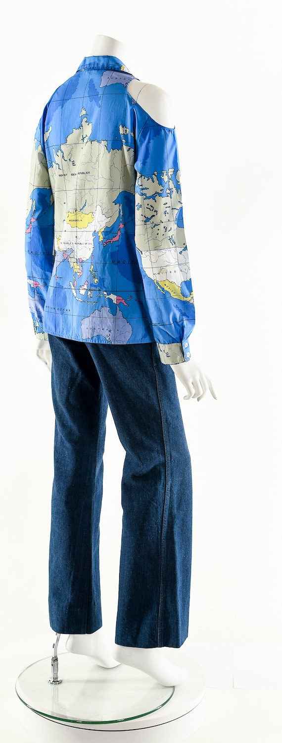 World Map Blouse,Cold Shoulder Vintage Map Shirt,… - image 6