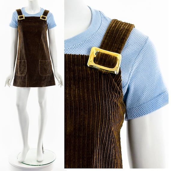 60's Chocolate Brown Corduroy Jumper Mini Dress