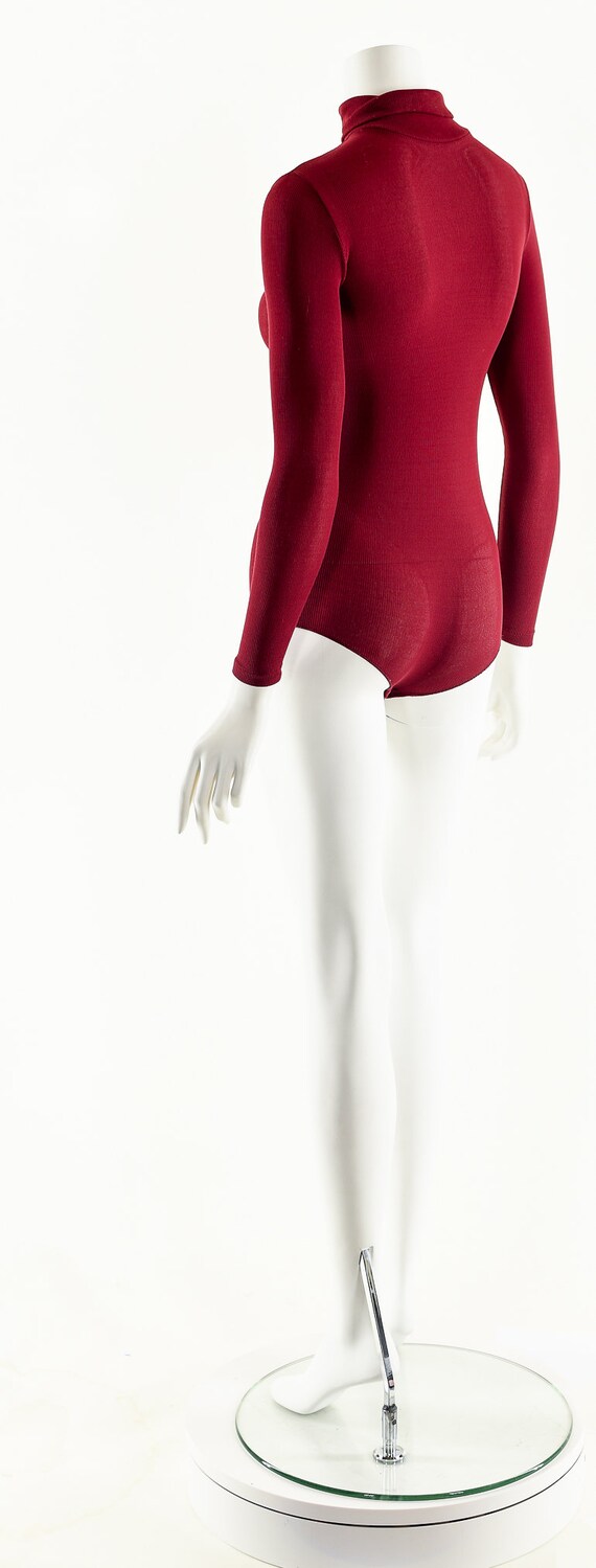 70's Dark Red Bodysuit,Long Sleeve Collared Bodys… - image 7