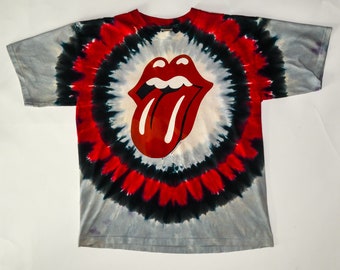 Vintage Rolling Stones Gray and Red Liquid Blue Tie Dye Tee