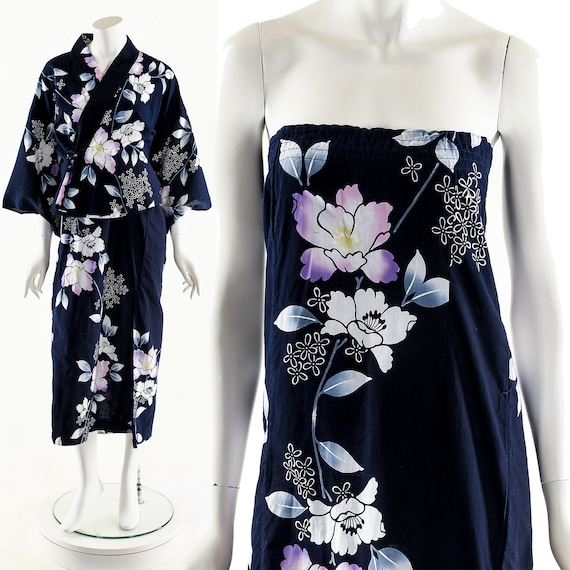 Kimono Dress Set,Vintage Ombre Kimono,Short Cotton