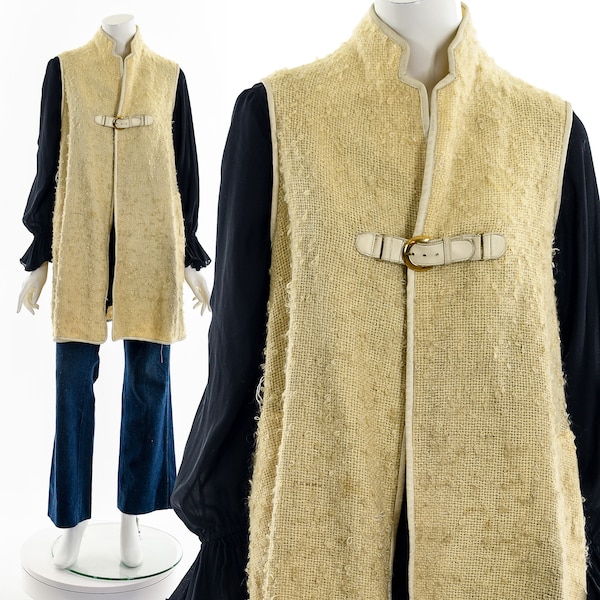 60s Bonnie Cashin Sills Woven Wool Leather Duster