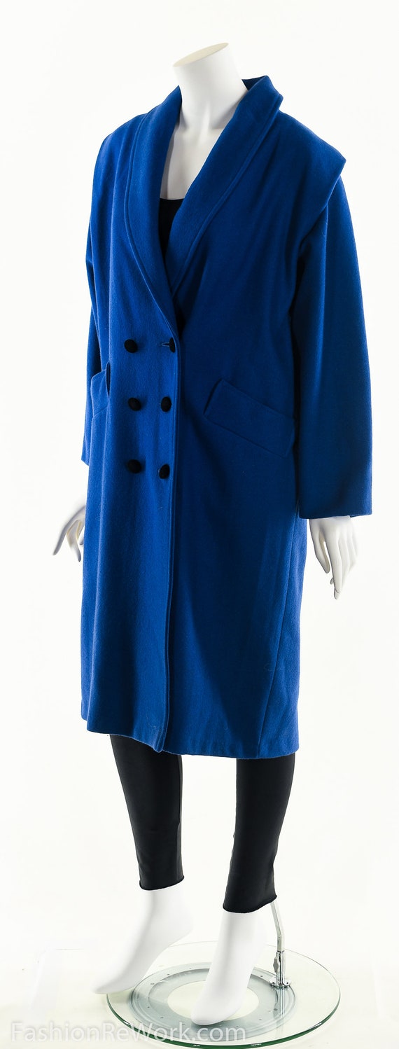 Blue Wool Trench Coat, Wool Overcoat Peacoat,Vint… - image 8