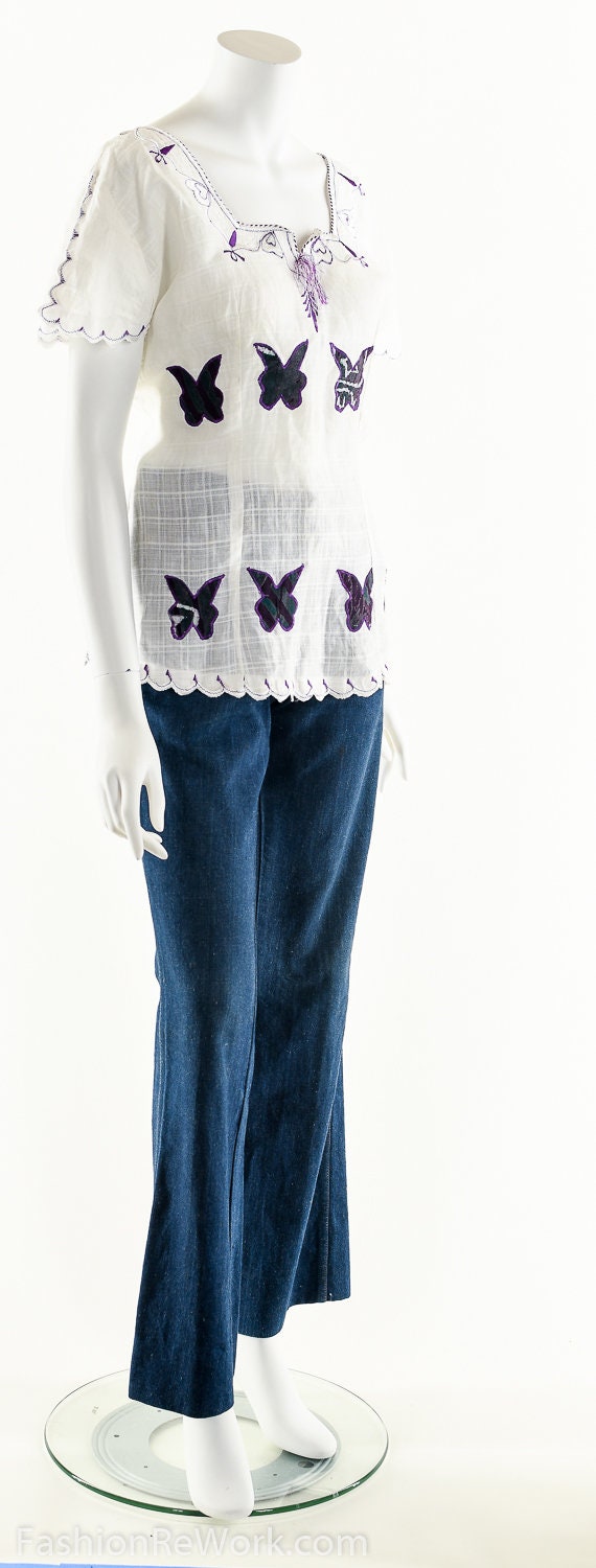 Butterfly Patchwork Boho Blouse - image 3