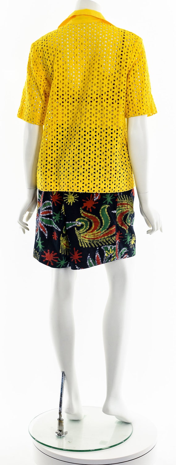 Bright Yellow Button Up Eyelet Top - image 7