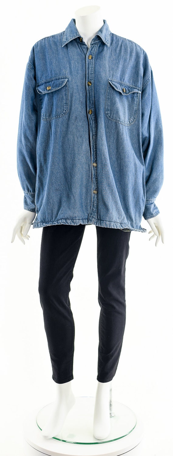 denim sherpa jacket,overszied lined chambray coat… - image 4