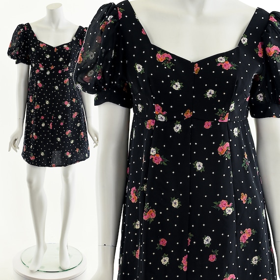 Puffy Shoulder Mini Dress,Floral BabyDoll Dress,Ex