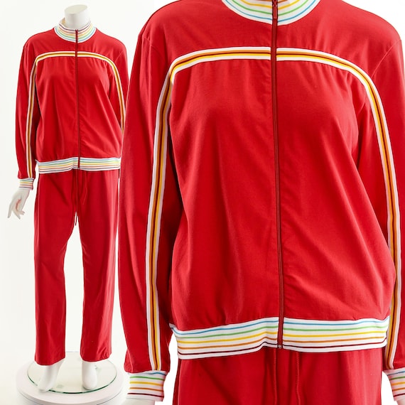 Red Rainbow Track Suit,Vintage Rainbow Jumpsuit,7… - image 1
