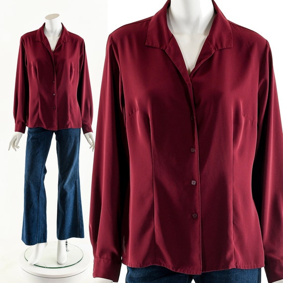 Burgundy Balloon Sleeve Blouse - image 1