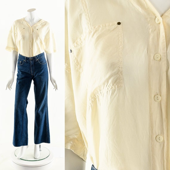 MINIMALIST SILK Blouse,Cream White Blouse,Simple … - image 1