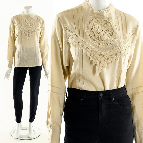 Victorian Linen Blouse,Crochet Daisy Blouse,Croche