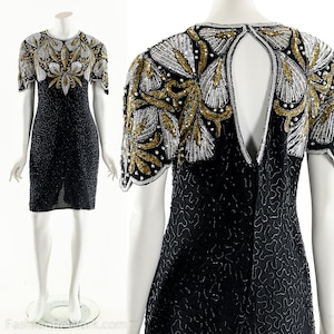 Beaded Sequin Silk Cutout Dress