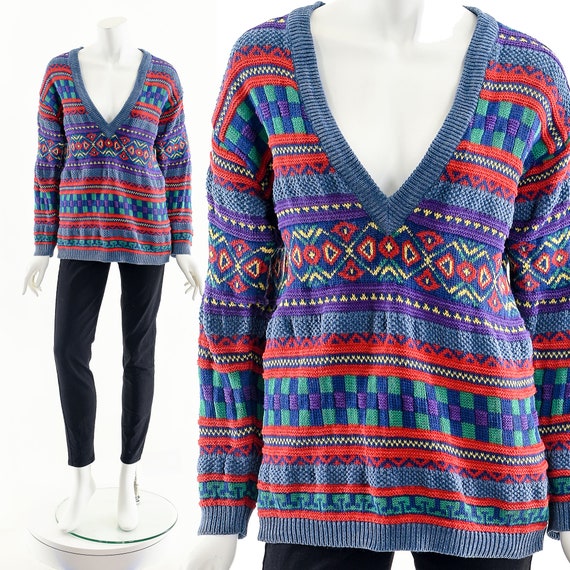 Rainbow Tribal Sweater,Vintage Multicolored Sweat… - image 2