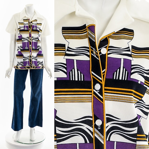 Psychedelic All Over Print Button Down Top - image 1