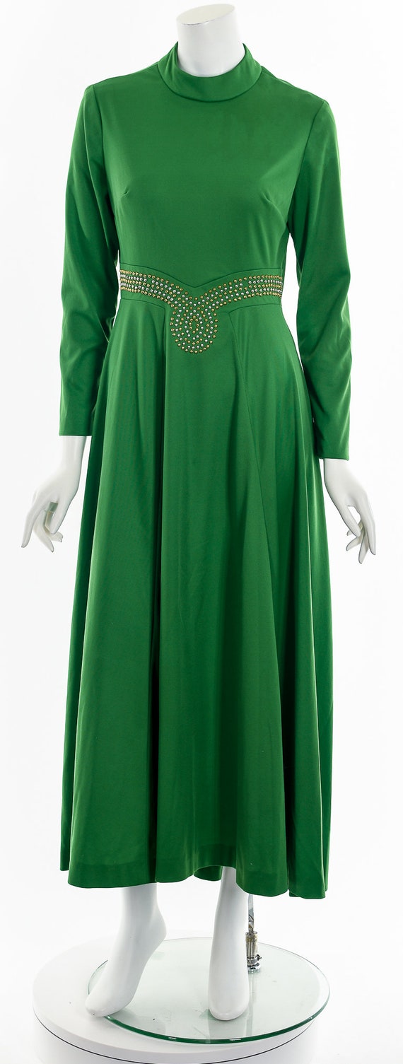 60's Kelly Green Studded Maxi Dress - image 4