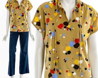 Plant Splattered Peasant Blouse 80s
