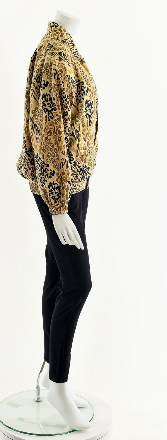 leopard cheetah print silk bomber jacket, 90s bom… - image 5