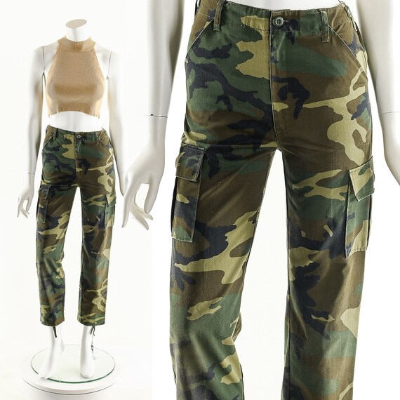 Vintage Camo Cargo Pants,High Waist Utilitarian Pa