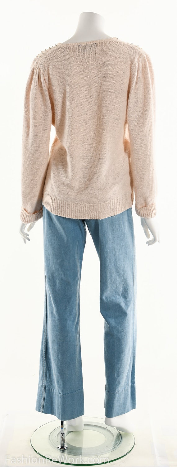 Beaded Pearl Pink Angora Rabbit Hair Sweater 80s … - image 5