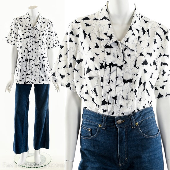 Butterfly Print Blouse, Vintage Novelty Print But… - image 1