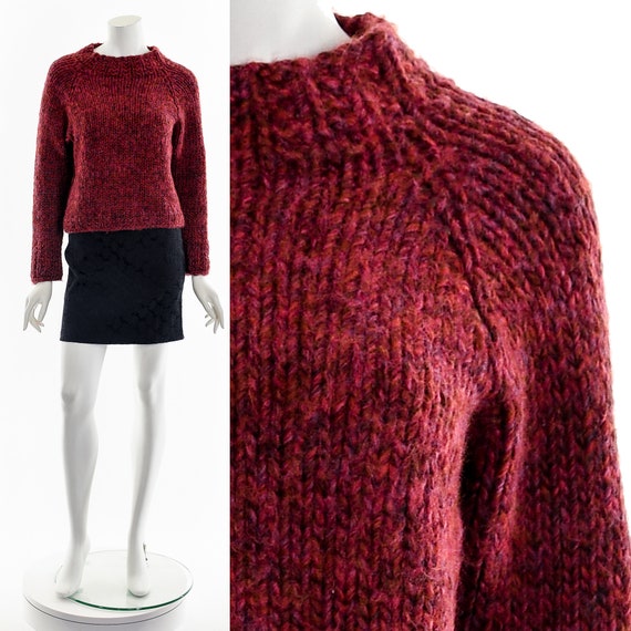 Melange Pink Red Handknit Turtleneck Sweater