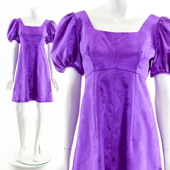 Purple Baby Doll Dress,Sexy Puff Sleeve Dress,Vin… - image 2