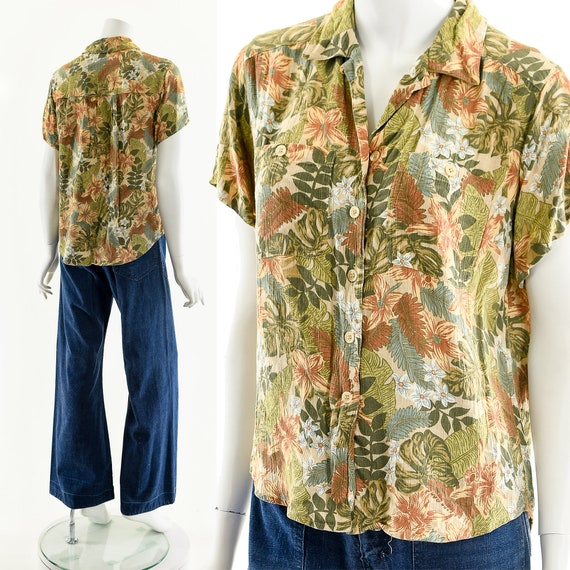 Muted Tropical Floral Blouse - image 3
