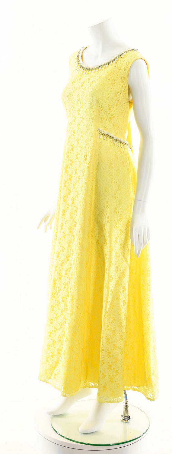 Lemon Yellow Maxi Dress,Yellow Lace 60s Dress,Lon… - image 10